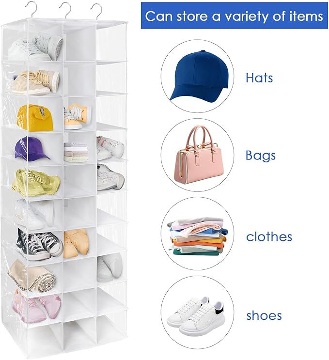 coastal rose Hanging Shoe Closet Organizer, 30 Sections Hanging Closet Organizers and Storage Shelves with 6 Mesh Pockets, Sp