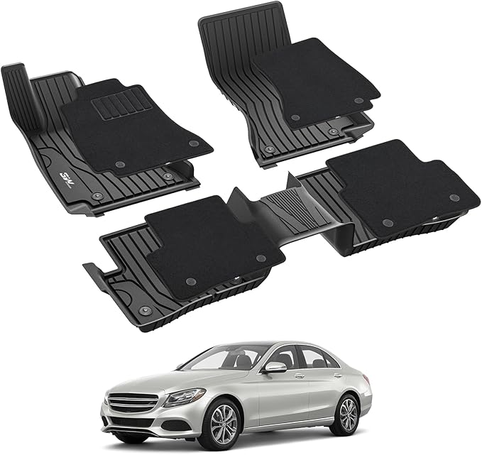 3W Floor Mats with Carpets for Mercedez Benz C-Class 2015-2021(for Sedan Only,Not fit Coupe and Cabriolet), TPE Floor Liner Thickened Carpet for Benz C Class C300/C400/C350e/C43 AMG/C63 AMG/C63 AMG S