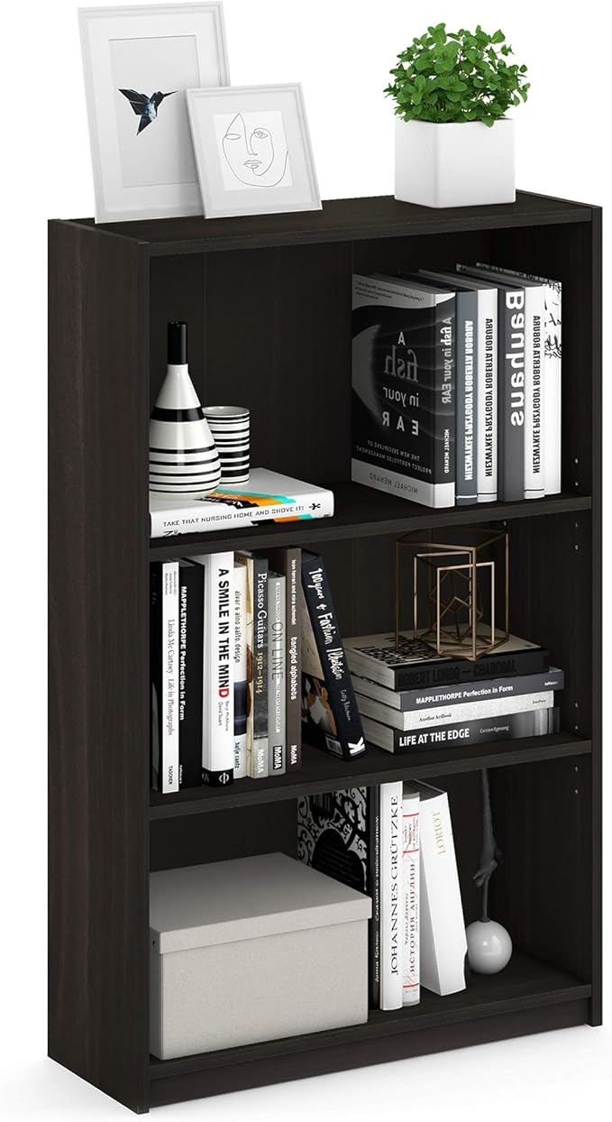 Furinno JAYA Book Shelf, 3-Tier Bookshelf, Bookcase with Adjustable Shelves, 9.5 x 24.5 x 40.3, for Organization and Storage,