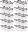 Amazon Basics Plastic Storage Containers with Secure Latching Lids, Stackable Organization Bins for Organizing, Clear/Grey, 5