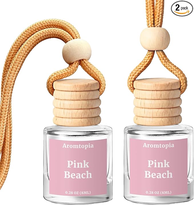 Car Air Freshener Hanging 2 Pack, Aromtopia Pink Beach Essential Oil Diffuser for Cars, Cute Car Accessories for Women & Men,