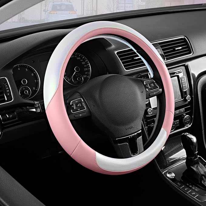 Road Comforts Steering Wheel Cover – Breathable Leather Steering Wheel Cover, Anti-Slip Grip, Universal Fit 14.5” to 15”, Hea