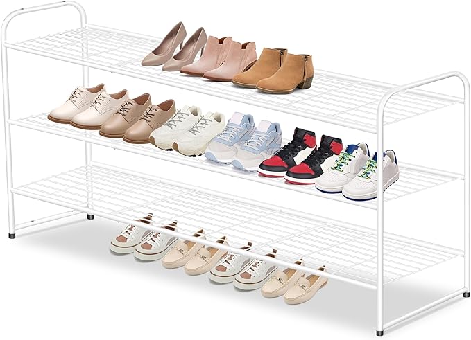 AOODA Long 3 Tier Metal Shoe Rack for Closet Wide Stackable Shoe Storage Organizer for Entryway, Bedroom, Floor, 24-Pairs Men