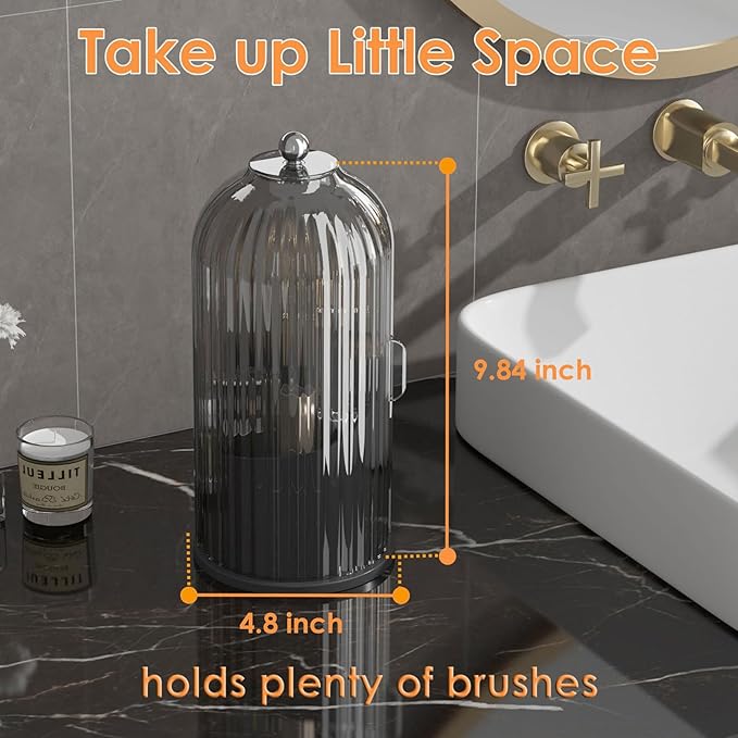 YOOLENS Makeup Brush Holder with Lid 360 Rotating Clear Dustproof Make Up Organizers for Vanity Bathroom Countertop, Black