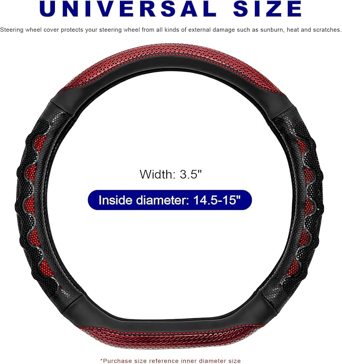 D-Shaped Steering Wheel Cover, Leather Car Wheel Protector with 3D Honeycomb Anti-Slip Design, Universal Breathable Comfy Cov