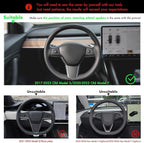 MEWANT Hand Stitched White Leather Steering Wheel Cover Wrap for Tesla Model 3 2017-2023 / Model Y 2020-2023 Steering Wheel Accessories, Alcantara Customize