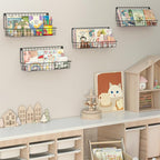 X-cosrack 4-Pack Wall Mounted Metal Kids Bookshelf, Floating Book Shelves for Kids Nursery Toddler Classroom, Hanging Book Sh