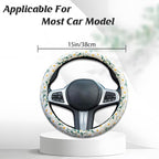 Embroidered Flowers White Cute Daisy Steering Wheel Cover Auto Anti-Slip Breathable Rubber Steering Wheel Protector,Floral Car Accessories for Women,Universal Size Fit Most Cars -15 inch