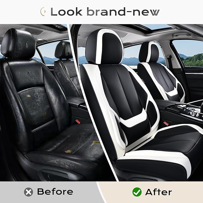 Coverado Seat Covers, Car Seat Covers Front Seats, Leather Seat Covers for Cars, Car Seat Protector Waterproof, Black Car Sea