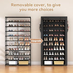 ROJASOP 10 Tier Shoe Rack with Covers,Large Capacity Stackable Tall Shoe Shelf Storage to 50-55 Pairs Shoes and Boots Sturdy 