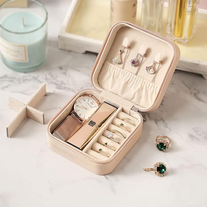 ZPROW Travel Jewelry Case, Mini Portable Jewelry Travel Boxes, Small Jewelry Organizer for Rings, Earrings, Pendants, Watches