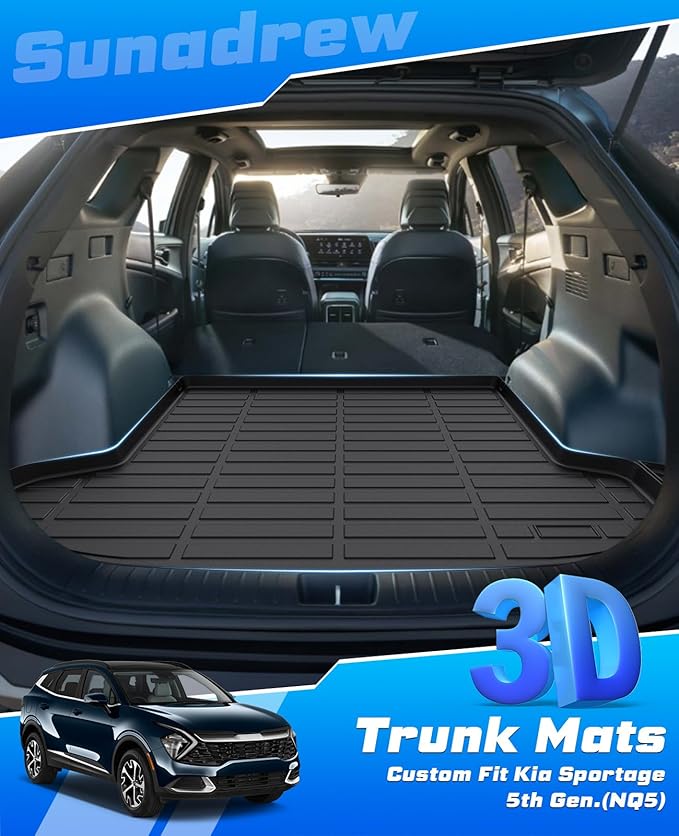 Sunsdrew Trunk Cargo Liner for 2023-2025 Kia Sportage Accessories (Include Hybrid), Rear Cargo Mat Trunk Mat All Weather Protection TPE Rubber Raised Edge (Not for PHEV)