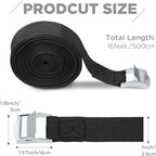 Riakrum 15 Pack 16 Feet Lashing Straps Adjustable Kayaks Tie Down Cam Buckle Straps with Buckles up to 250lbs for Cargo, Luggage, Motorcycles, Truck, Car Roof Rack, Sup Surfboard(Black)