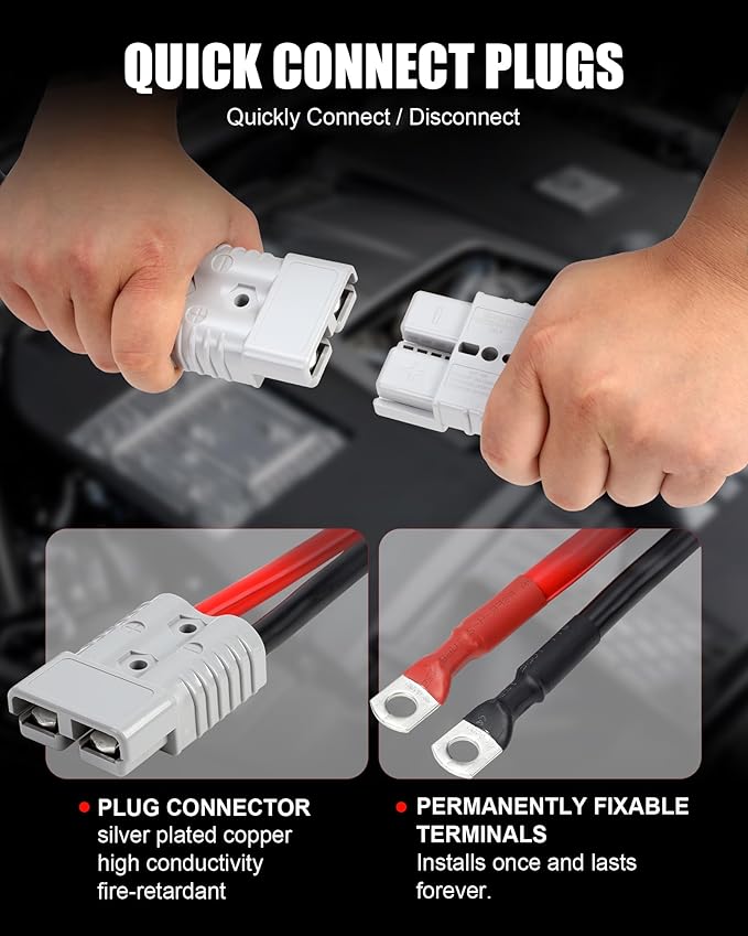 NOONE Heavy Duty Jumper Cables for Diesel Trucks - 1 Gauge 25 Feet extra long Booster Battery Cables with Permanent Installation kit and Quick Connect Plug for Car, SUV
