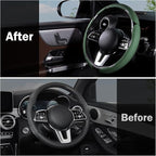 Car Steering Wheel Cover Leather Snap On 3Pcs Set Non-Slip Protector Wrap Steering Wheel Accessories 14.5-15 inch Universal G