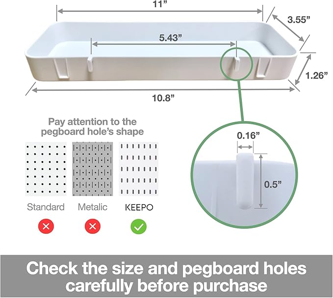 Keepo Pegboard Accessories, Peg Board Accessory Kit for Wall Organizer, Container, Racks, and Pegboard Hooks, Peg Board Shelv