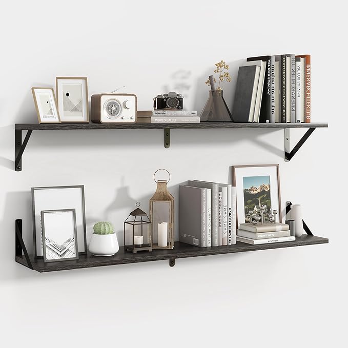 Axeman 40 Inch Floating Shelves | 8 Inch Deep Black Wall Shelves Set of 2 | 39.4" W x 8" D Rustic Black Wood Shelves for Bath