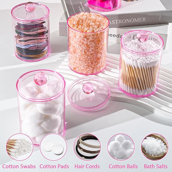 XIPENGKEJI 6 Pack Qtip Holder,Canister Apothecary Jar Set, Bathroom Jars with Lids Set for Cotton Swabs, Balls, Pads, Floss P