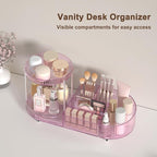 360 Rotating Vanity Makeup Organizer, 2 Small Trays & 5 Compartments for Cosmetics, Skincare, Perfume, Lipstick & Make up Bru