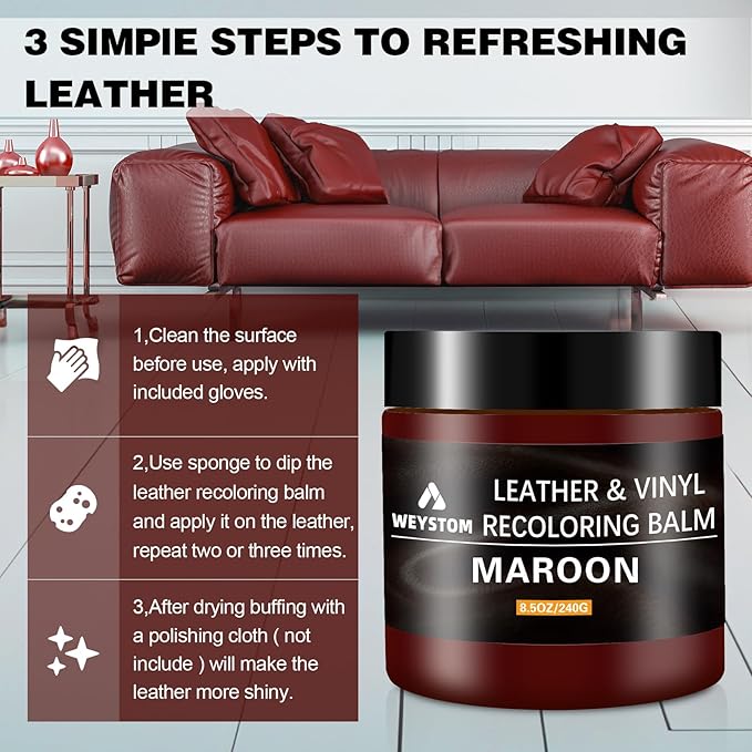 Leather Recoloring Balm - Maroon Leather Repair Kit for Furniture, Dye, Recolor, Renew, Repair & Restore Aged, Faded, Cracked