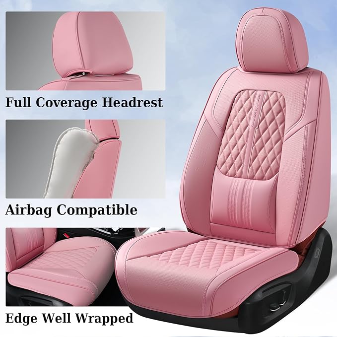 Coverado Car Seat Covers Full Set, Automotive Front and Rear Seat Covers with Backrest, Nappa Leather Car Seat Protectors Wat