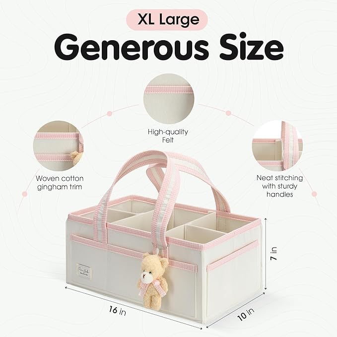 PeraBella Baby Diaper Caddy Organizer, XL Baby Basket Shower Gift Caddy, Portable Felt Changing Table Basket, Nursery Storage