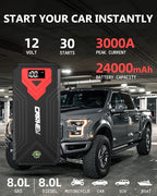 3000A Jump Starter, 24000mAh Car Battery Jump Starter (up to 8.0L Gas and 8.0L Diesel Engine) Battery Jumper Starter