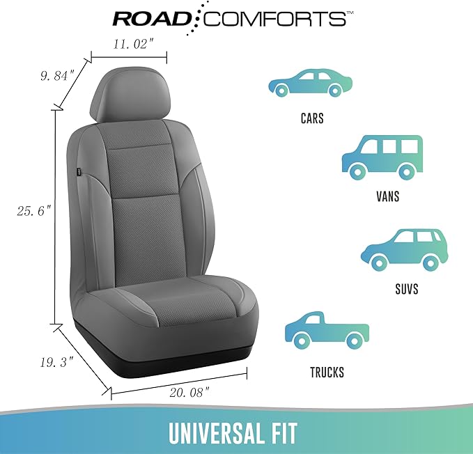 Road Comforts Front Leather Mesh Car Seat Cover - Breathable & Stylish, Airbag Compatible, Universal Fit for Cars, SUVs, Truc