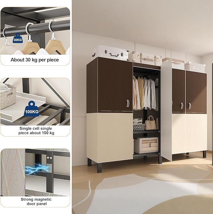 Large Portable Closets for Hanging Clothes | Heavy Duty Clothes Rack with Cover Foldable | Max Load 1000LBS Portable Wardrobe