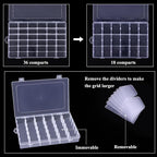 OUTUXED 4 Pack 36 Grids Plastic Bead Organizer Box with Dividers, Clear Craft Tackle Box Parts Storage Containers with Compar