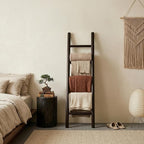 Wooden Blanket Ladder - 57in Natural & Motley Wood - Leaning Wall Decor for Bedroom, Bathroom, Living Room - Rustic Quilt Hol