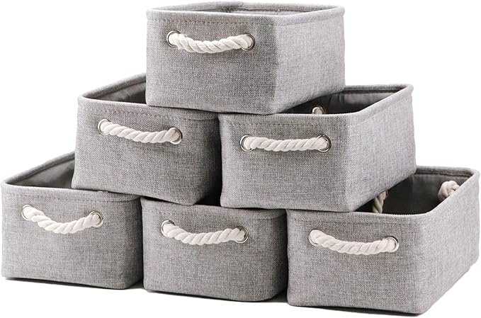 HNZIGE Small Baskets for Shelves(6pack) Fabric Storage Baskets, Empty Gift Baskets with Rope Handles, Decorative Foldable Sto