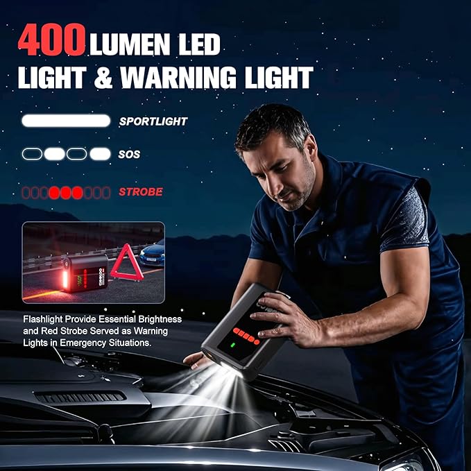 GOOLOO A2 8-in-1 Jump Starter with Air Compressor, Car Battery Booster (Up to 8L Gas/6L Diesel) 150 PSI Cordless Auto-Shutoff Tire Inflator, 12V Supersafe Lithium Jump Box with Jumper Cables