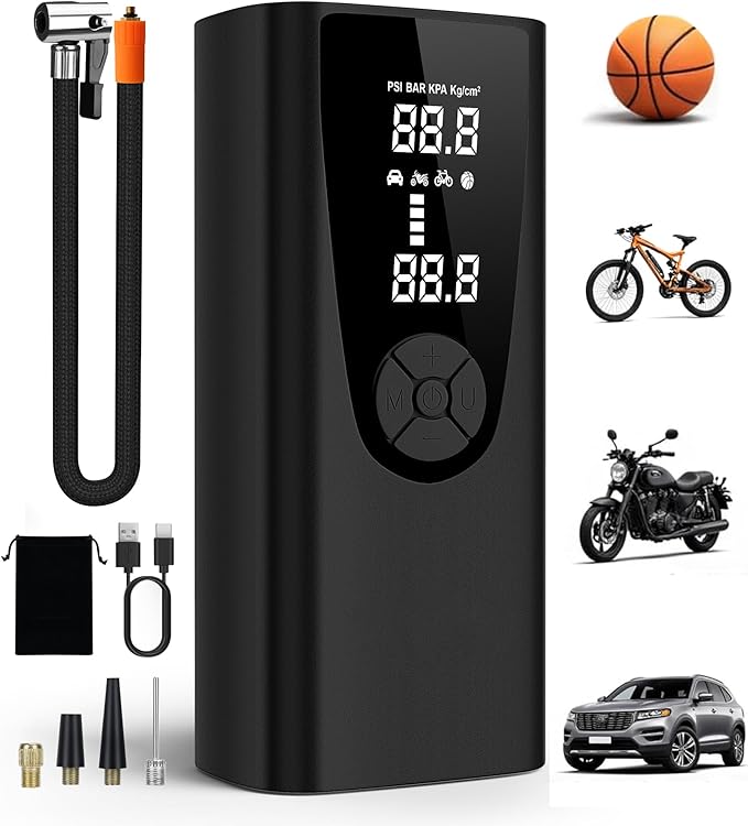 Tire Inflator Portable Air Compressor-Car Tire Air Pump Portable-180PSI Cordless Electric 3X Fast Inflation, Tire Inflator with Gauge, LED, for Bike, Motorcycle, Ball (Obsidian)