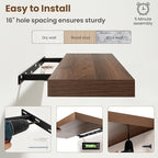 72 Inch Floating Shelves for Wall, 8 Inch Deep Floating Shelf for Storage & Display, Rustic Wall Mounted Shelf with Invisible