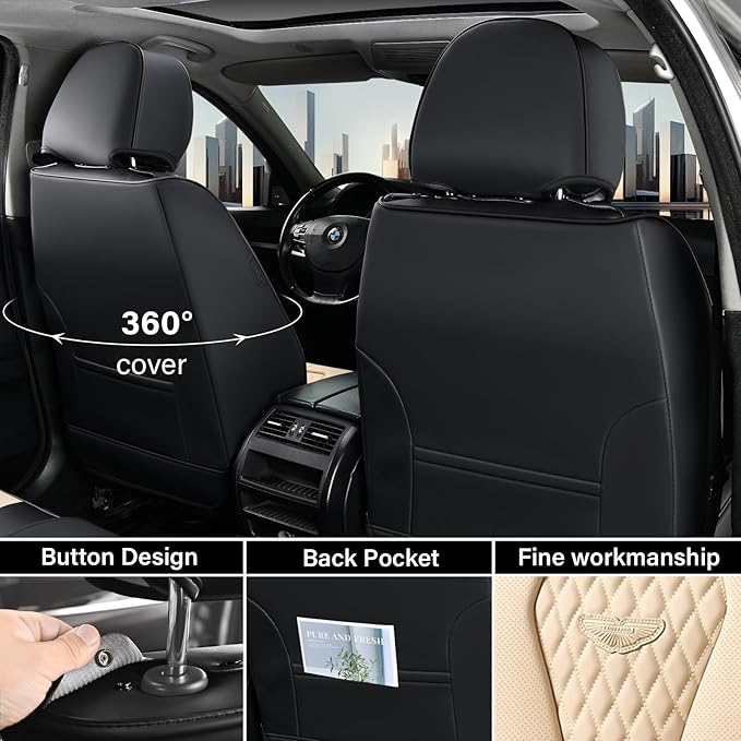 Coverado Automotive Seat Covers Front Seats, Seat Covers 2 Pack, Beige Car Seat Cover, Waterproof Auto Seat Covers, Car Seat 