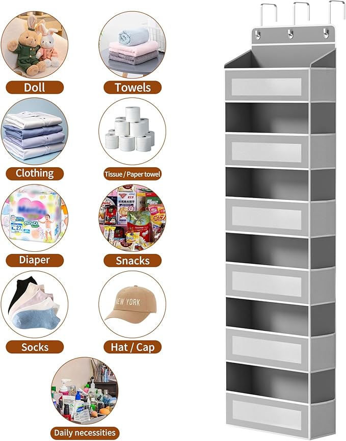 Over The Door Organizer with 6 Large Pockets, Over the Door Storage 12 Side Pockets, Hanging Door Organzier 44 lb Load Behind