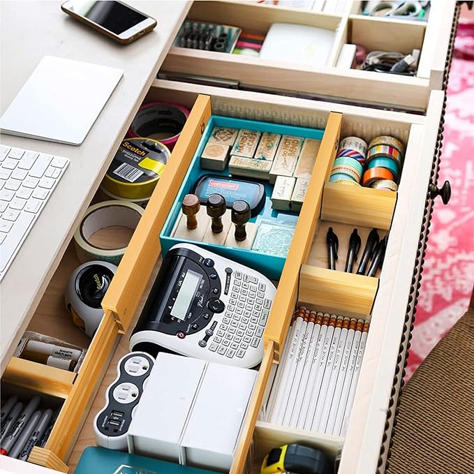 ANTOWIN Bamboo Drawer Dividers Organizers, Drawer Separators Splitter,17-22 inches Long Adjustable Spring-loaded Organizer fo