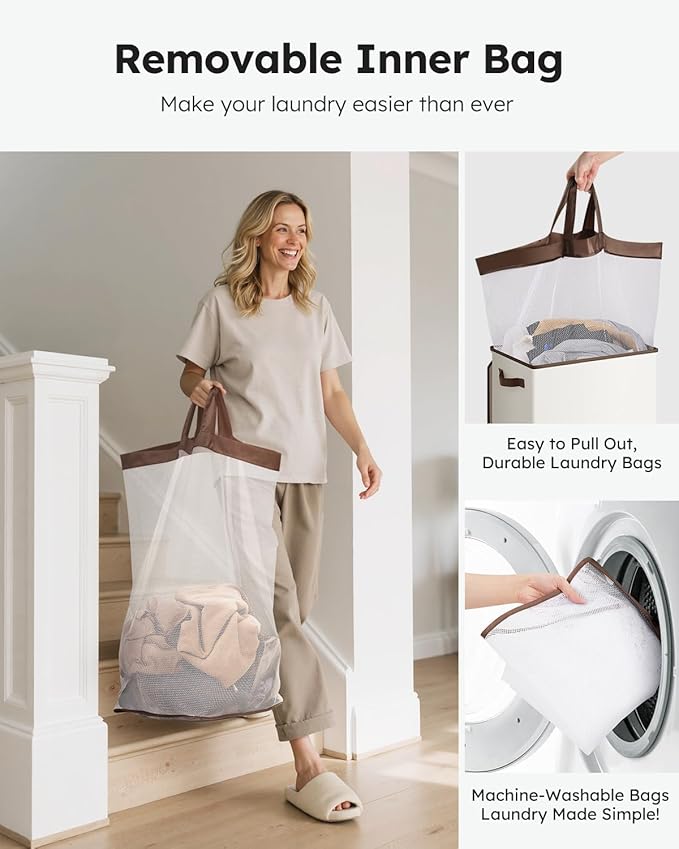 SOLEDI Laundry Hamper with Lid 90L Large & Tall Collapsible Laundry Basket, Clothes Hamper with Bag Removable Easy to Carry, 