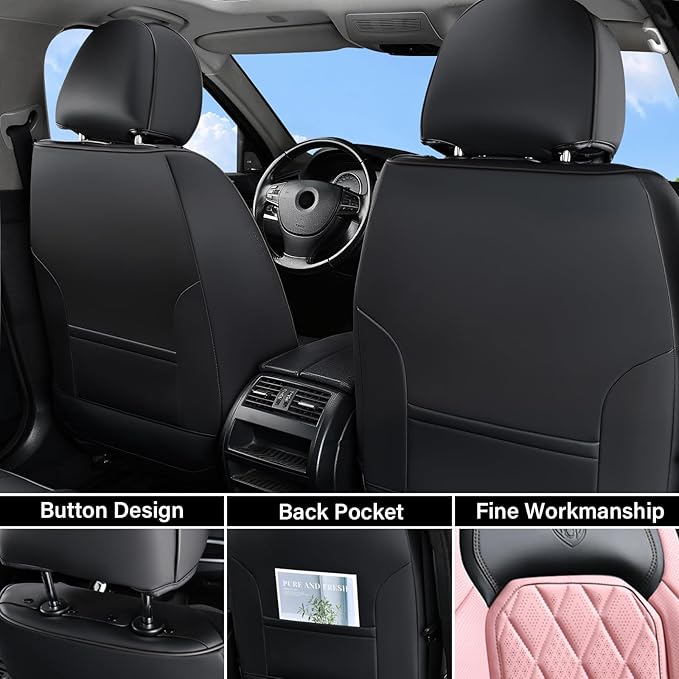 Coverado Leather Seat Covers, Car Seat Cover Front Seats, Waterproof Seat Covers, Luxury Faux Leather Car Seat Protectors, Bl