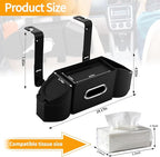7-In-1 Multifunctional Car Seat Back Organizer with Cup Holders, Tissue Box, Garbage Can & Hooks, Headrest Storage & Cup Holder for Backseat (Black)