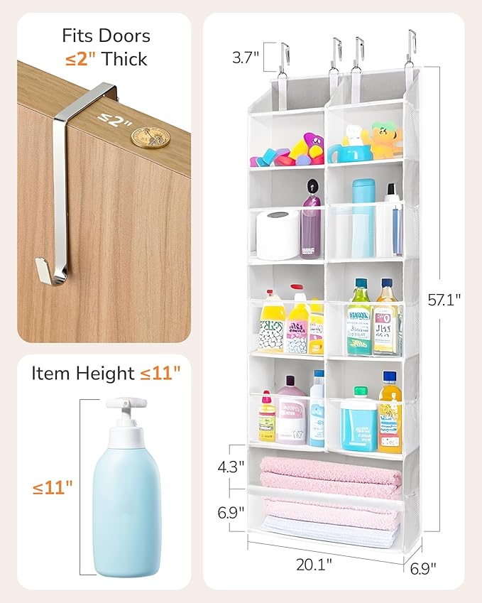 ULG Over the Door Organizer, 5-Tier Extra Large Hanging Storage with 10 Mesh Pockets, 100 lbs Capacity, Heavy Duty Door Organ