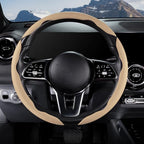 Car Steering Wheel Cover Leather Snap On 3Pcs Set Non-Slip Protector Wrap Steering Wheel Accessories 14.5-15 inch Universal B