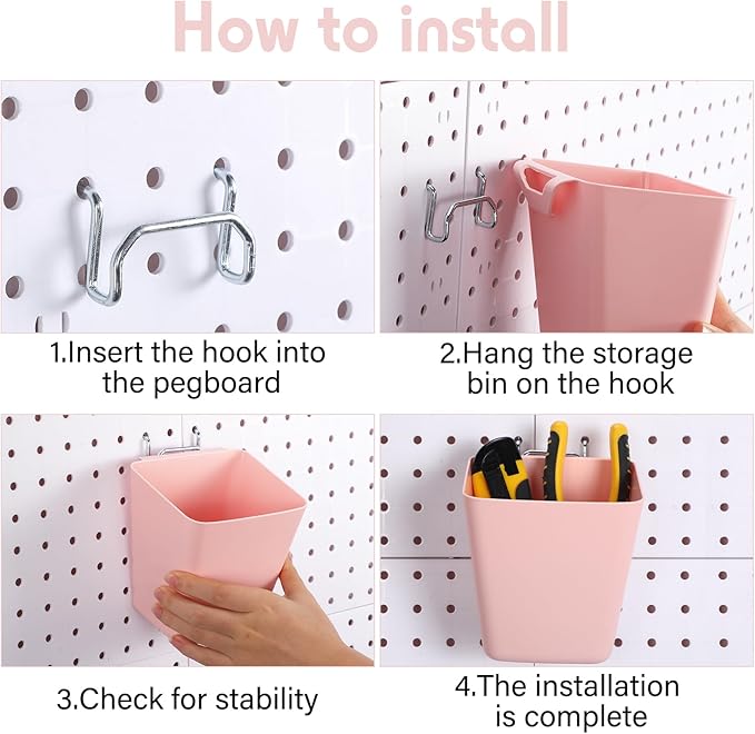 Namalu 12 Pack Pegboard Storage Bins with Labels and Hooks Bulk Peg Board Organizer Accessories Hanging Cup Organizer Pegboar