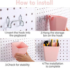 Namalu 12 Pack Pegboard Storage Bins with Labels and Hooks Bulk Peg Board Organizer Accessories Hanging Cup Organizer Pegboar