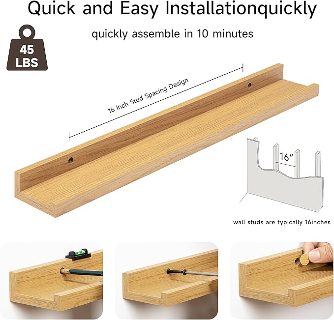 Fun Memories Picture Ledge Shelf, 24 Inch Floating Shelves Set of 2, Nursery Book Shelves for Toys Storage, Kids Bookshelf Wa