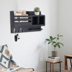Key and Mail Holder Wall Mount, Wooden Entryway Organizer with 2 Hooks & Shelf, Compact Key Rack for Wall with Mail Organizer