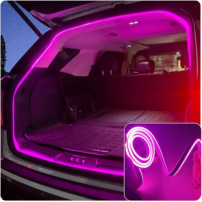 SUV Trunk Led Light Strip,Soft Rubber Ambient Lighting Bar Interior Decoration Bright Low Power Waterproof Concealed Installation Scalable 177 inch 12V 8W Warm Pink