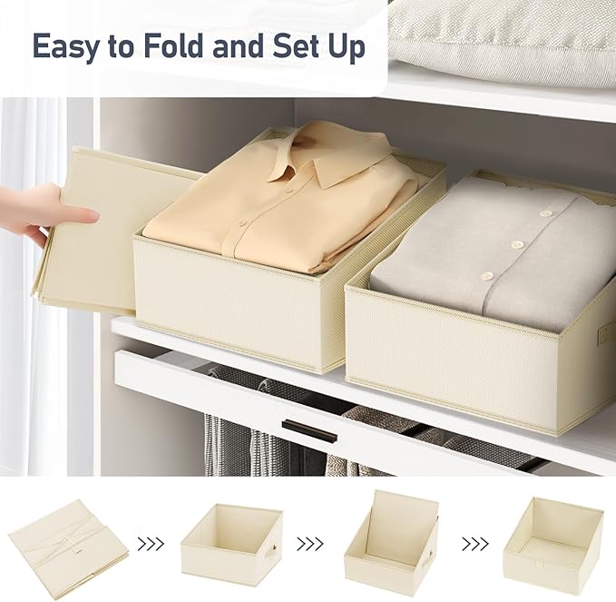 DIMJ Closet Storage Bins - Fabric Storage Baskets for Shelves, Collapsible Clothes Organizer with Handles for Purse, Toys, Bo