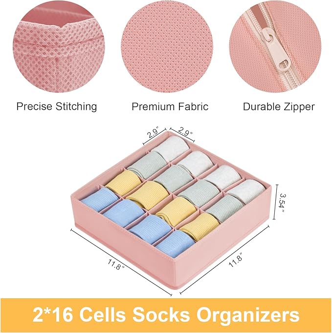 Joyoldelf Sock Drawer Organizer Divider, 16-Cell Underwear Organizers and Storage Fabric Drawer Organizer for Socks, Lingerie